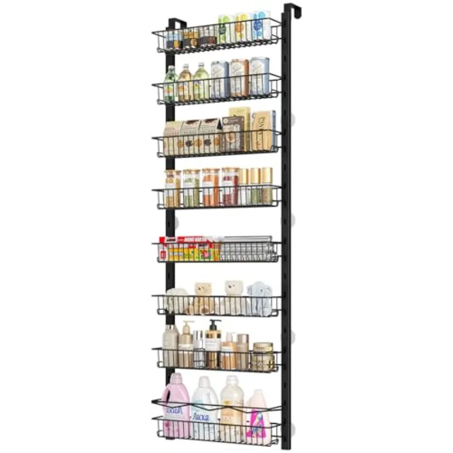 

Настенный органайзер для кладовой, 8-ярусная регулируемая полка для специй, крепление на дверь шкафа, органайзер для кухни, ванной или прачечной