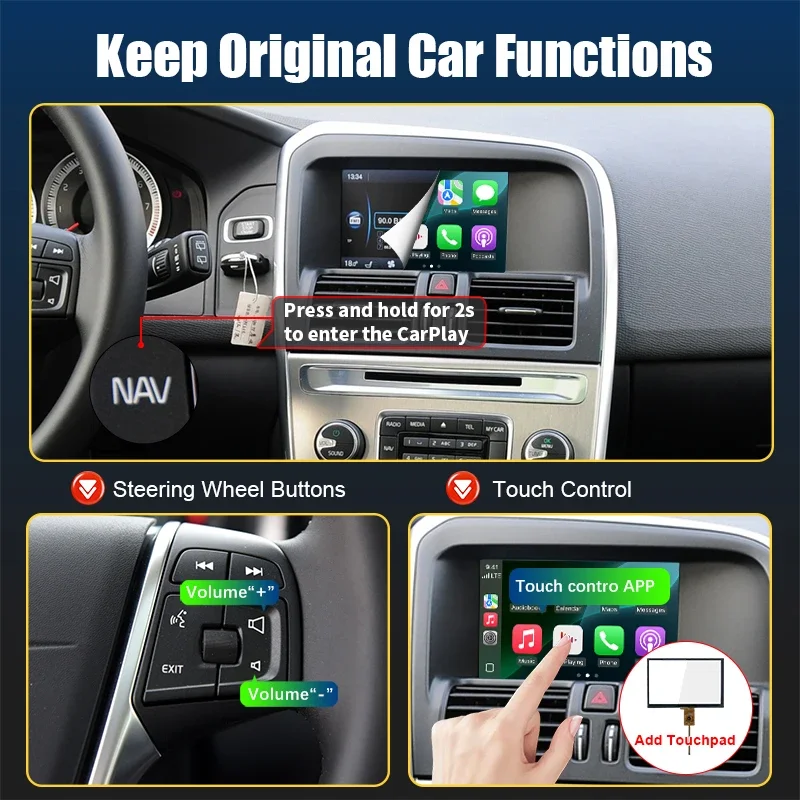 Wireless CarPlay Android Auto Box 5G Upgrade Version For Volvo V40 V60 XC60 S60 V70 XC70 S80 2010-2014 OEM Microphone Accessorie
