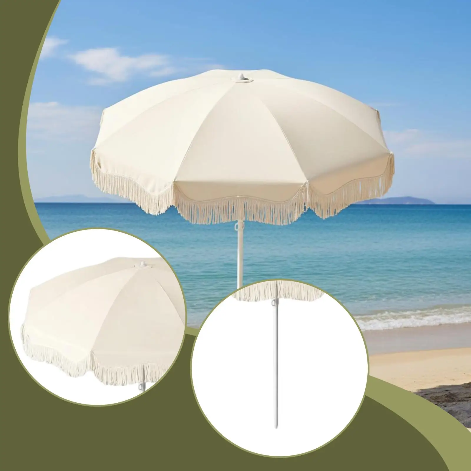 Fringe Patio Umbrella UPF50 Plus Sun Protection Artistic Parasol for Outdoor Garden Travel Picnic
