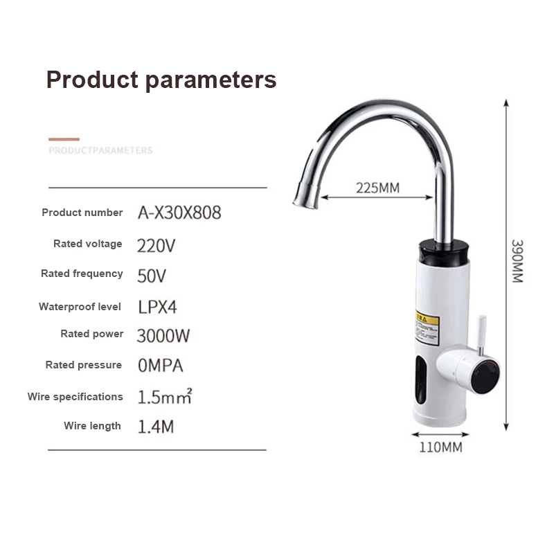 220V Electric Instant Hot Water Faucet Kitchen Water Heater Tap Heater Cold Heating Faucet Tankless Instantaneous Water Heater