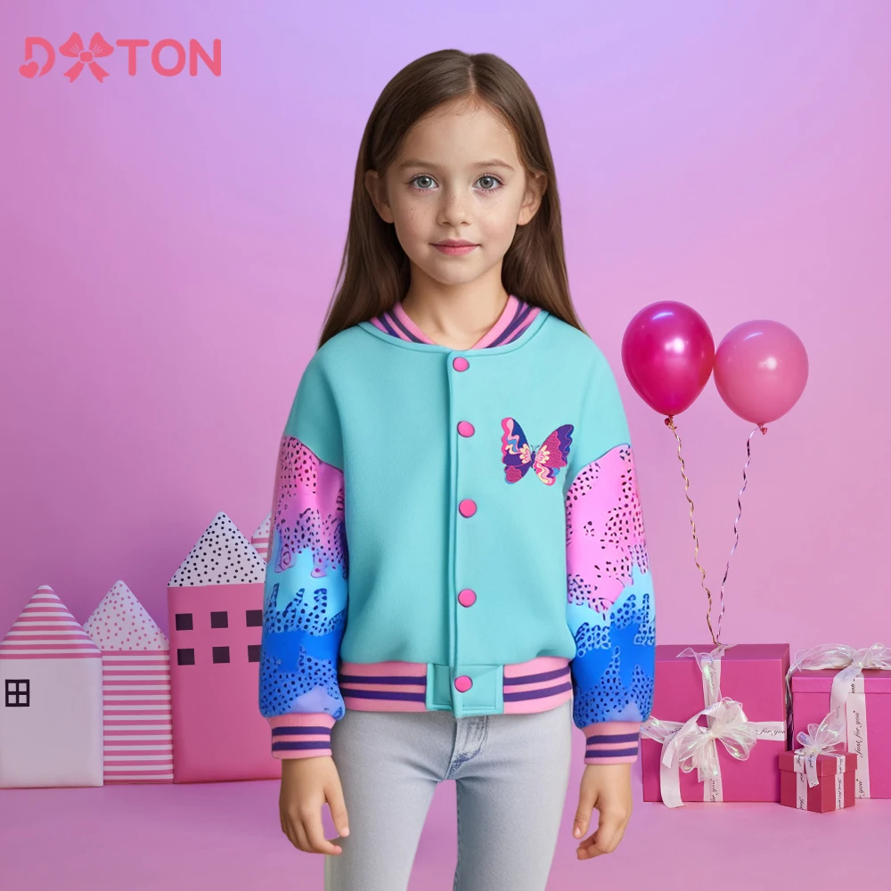 

DXTON Girls Baseball Coat Autumn Butterfly Girls Teenage Outerwear Fashion Children's Sport Jacket Single-breasted Kids Clothes