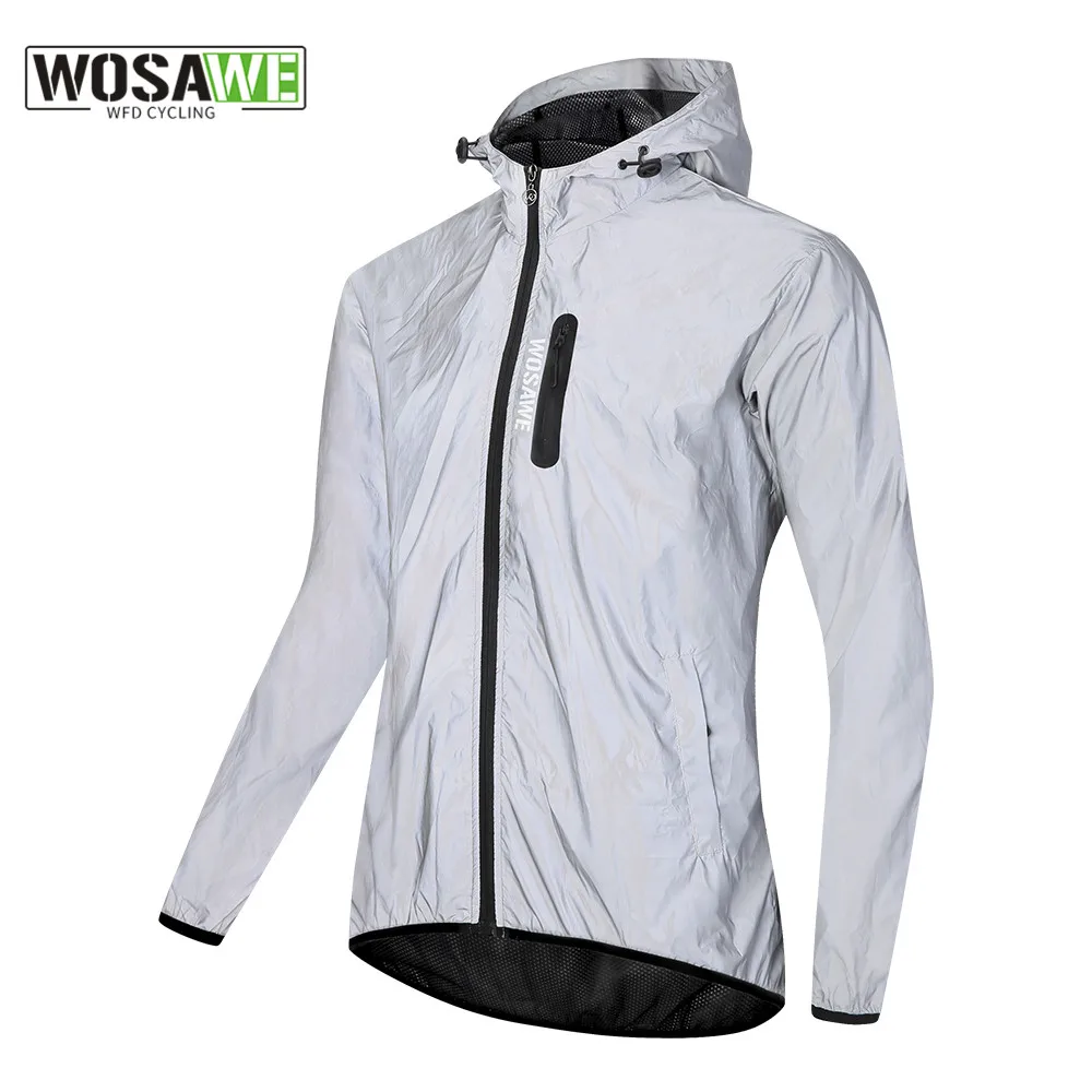 WOSAWE Full Reflective Jacket with Hoodie High Visibility Waterproof Wind Breaker Men Women Hiking Cycling Running Safety Vest