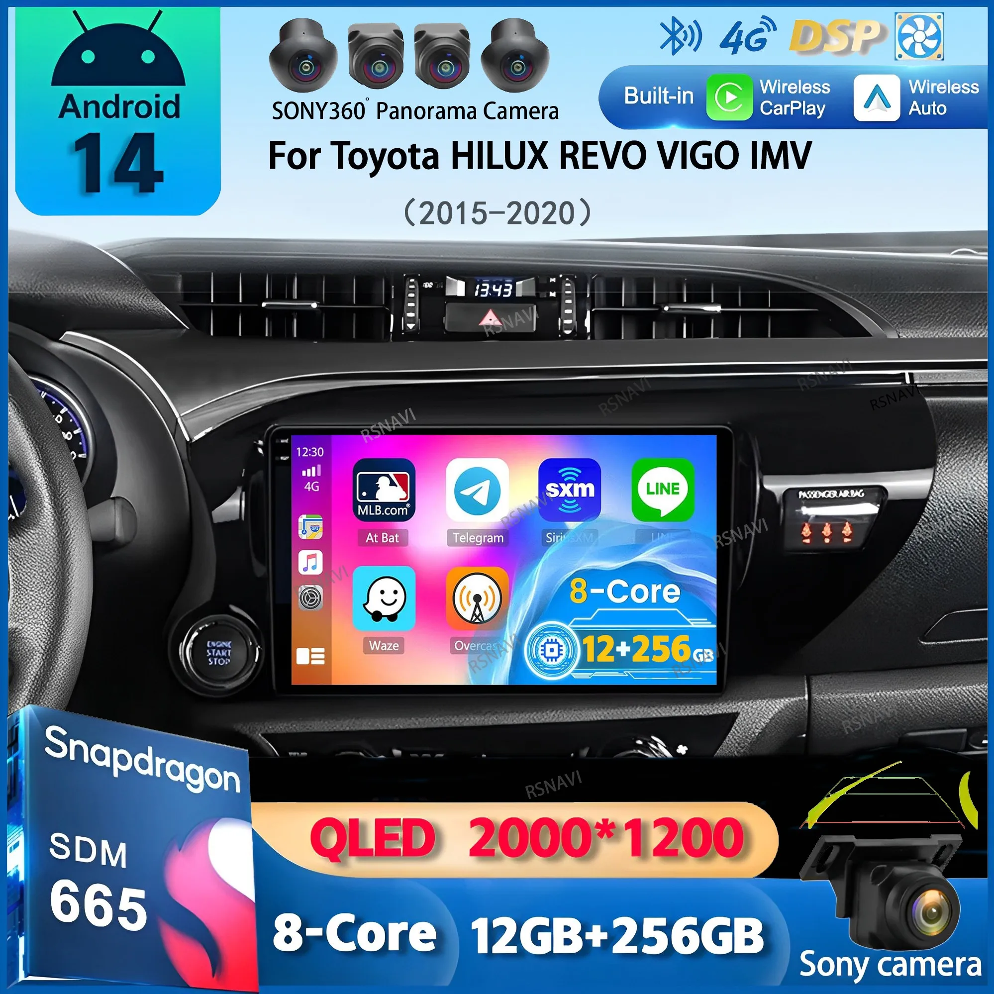 

Android 14 Carplay Auto Car Radio For Toyota HILUX REVO VIGO IMV 2015-2020 Multimedia GPS Navigation Player Stereo 2Din DVD WIFI