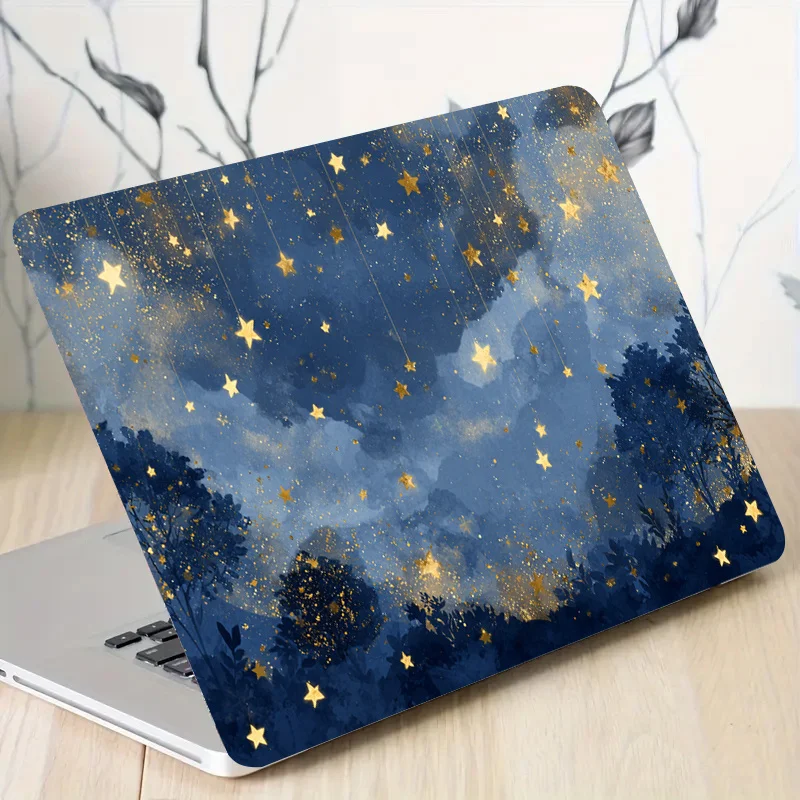 

2-Piece Starry Sky Moire Tree Design PVC Laptop Sticker, Beige Scratch-proof DIY Art Sticker, Durable Protective Case,