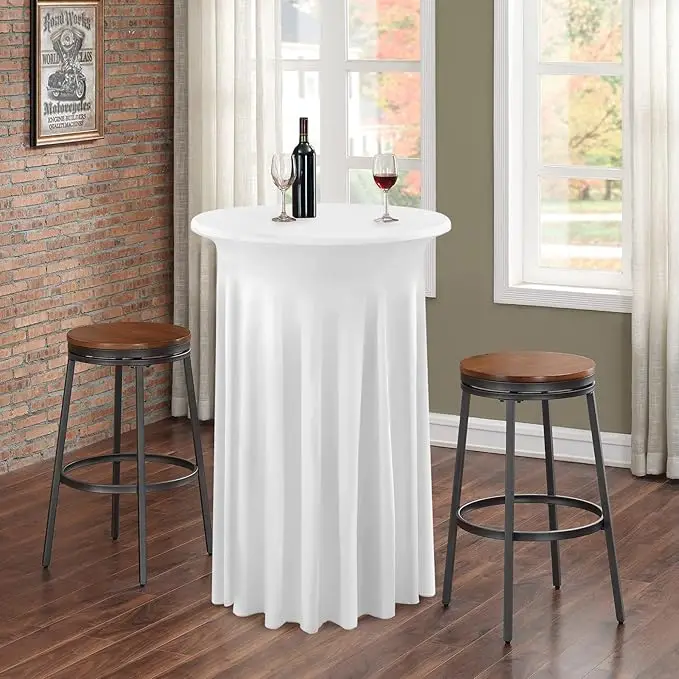 

Round Cocktail Table Skirt Spandex Stretch Cocktail Tablecloth with Wavy Drape High Top Table Covers for Party Birthday Banquet