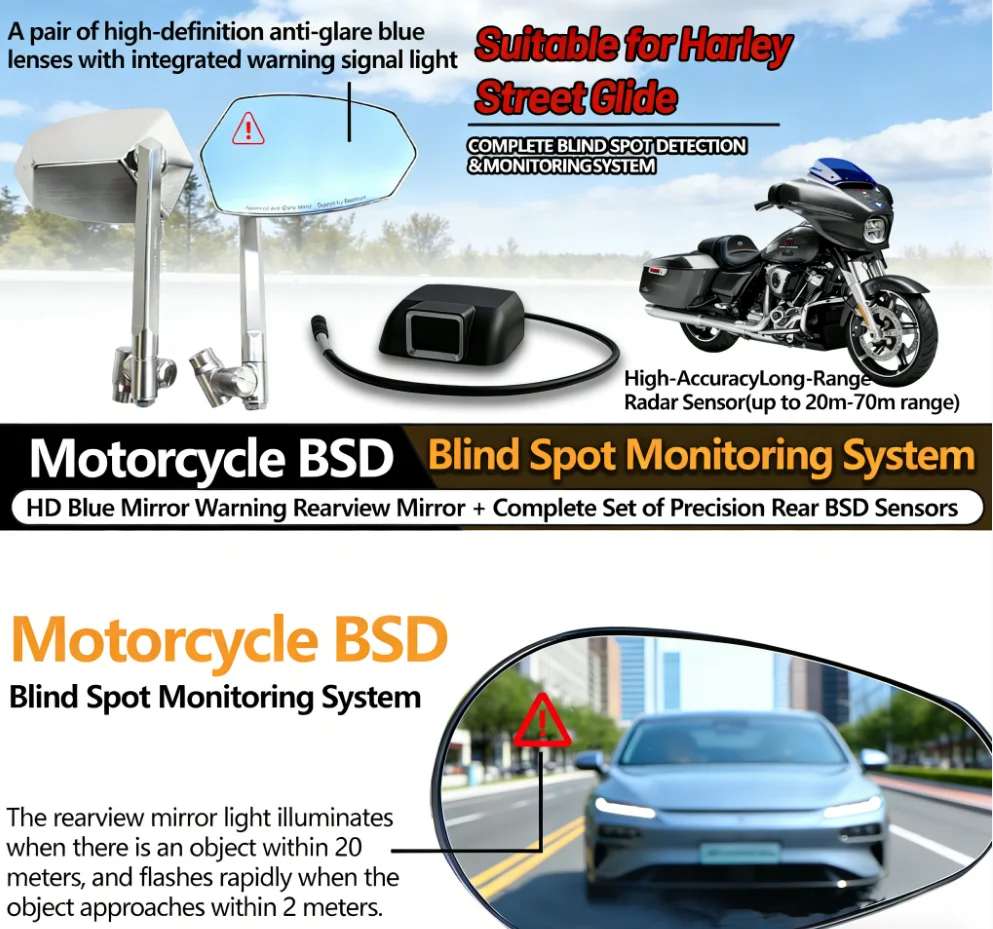 

For Harley-Davidson Street Glide Motorcycle Rearview Mirror Radar BSD Blind Spot Monitoring System No Drilling Motorcycle Parts