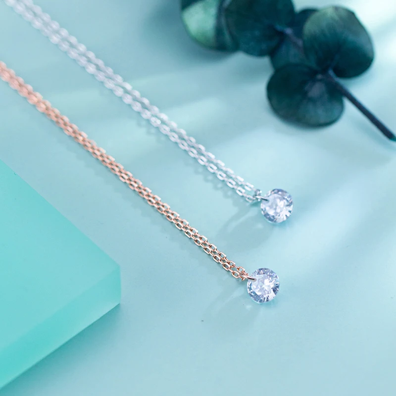 Modian 2021 New Fashion Tiny 100% 925 Sterling Silver Round Clear Zircon Chain Necklaces Pendant For Women Wedding Jewelry Gift