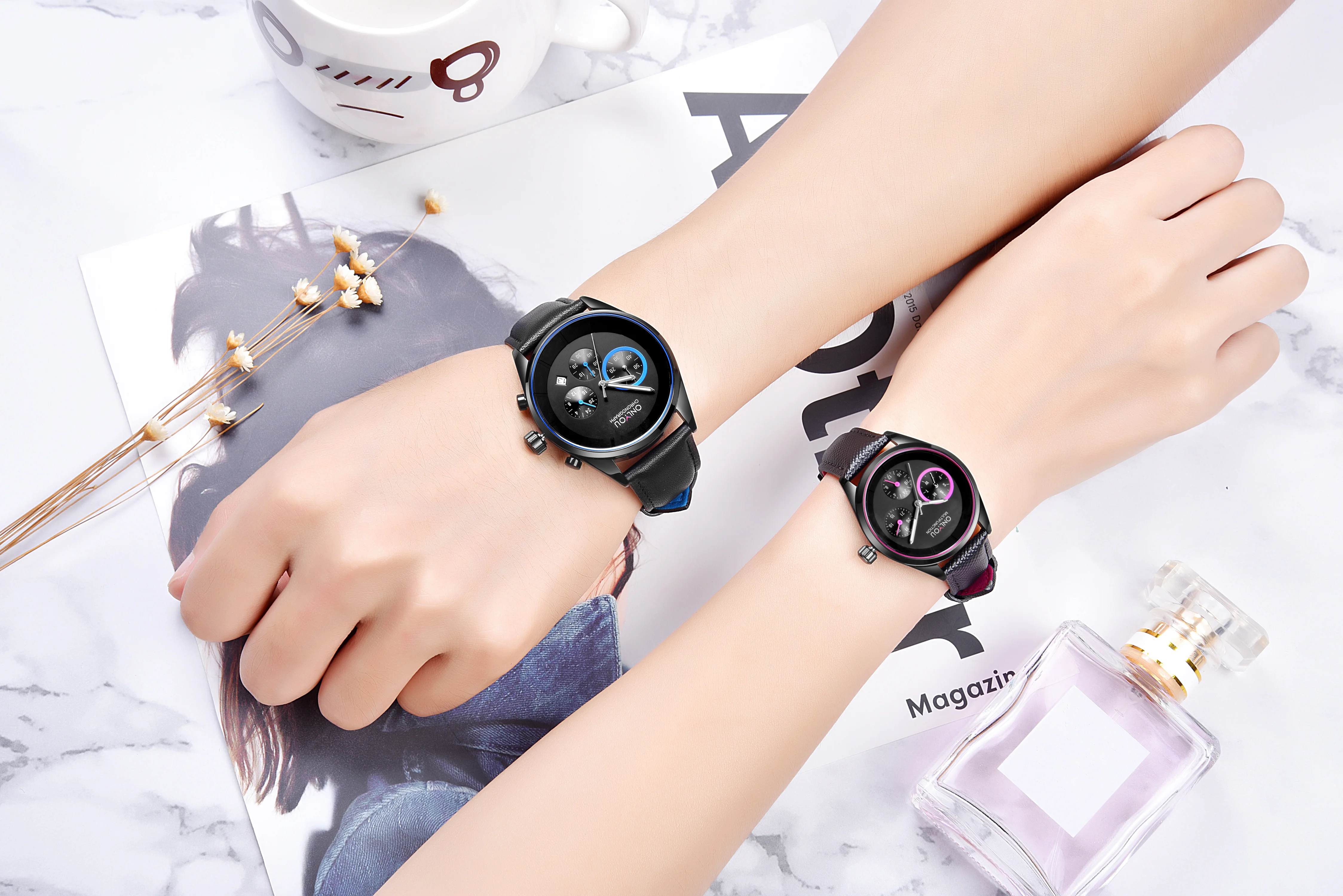 ساعة رياضية كاجوال أنيقة من ONLYOU للأزواج، ساعة يد رجالية ونسائية مقاومة للماء بحزام من الجلد الطبيعي، متضمنة صندوق الساعة