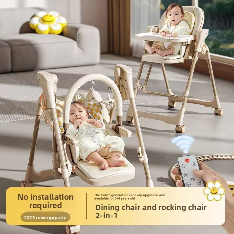 Multifunctional 2-in-1 Electric Baby Rocker And High Chair with Smart Timer And Music Player for Infant Feeding