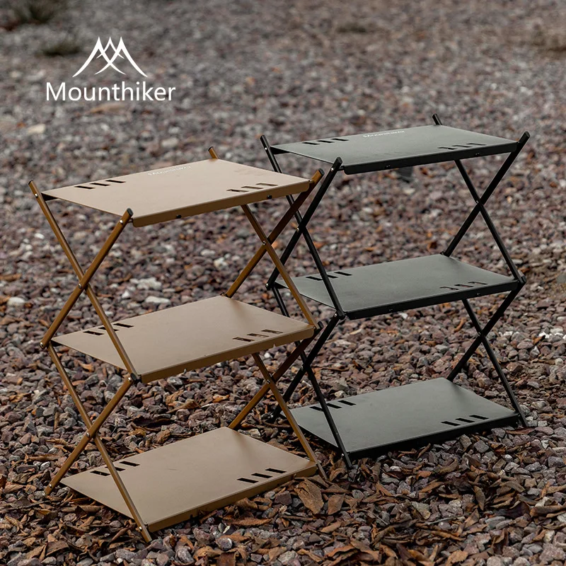 Outdoor Aluminum Multifunctional Storage Rack Mountainhiker Portable Folding Storage Rack Three Reset Shelves（With Storage bag）