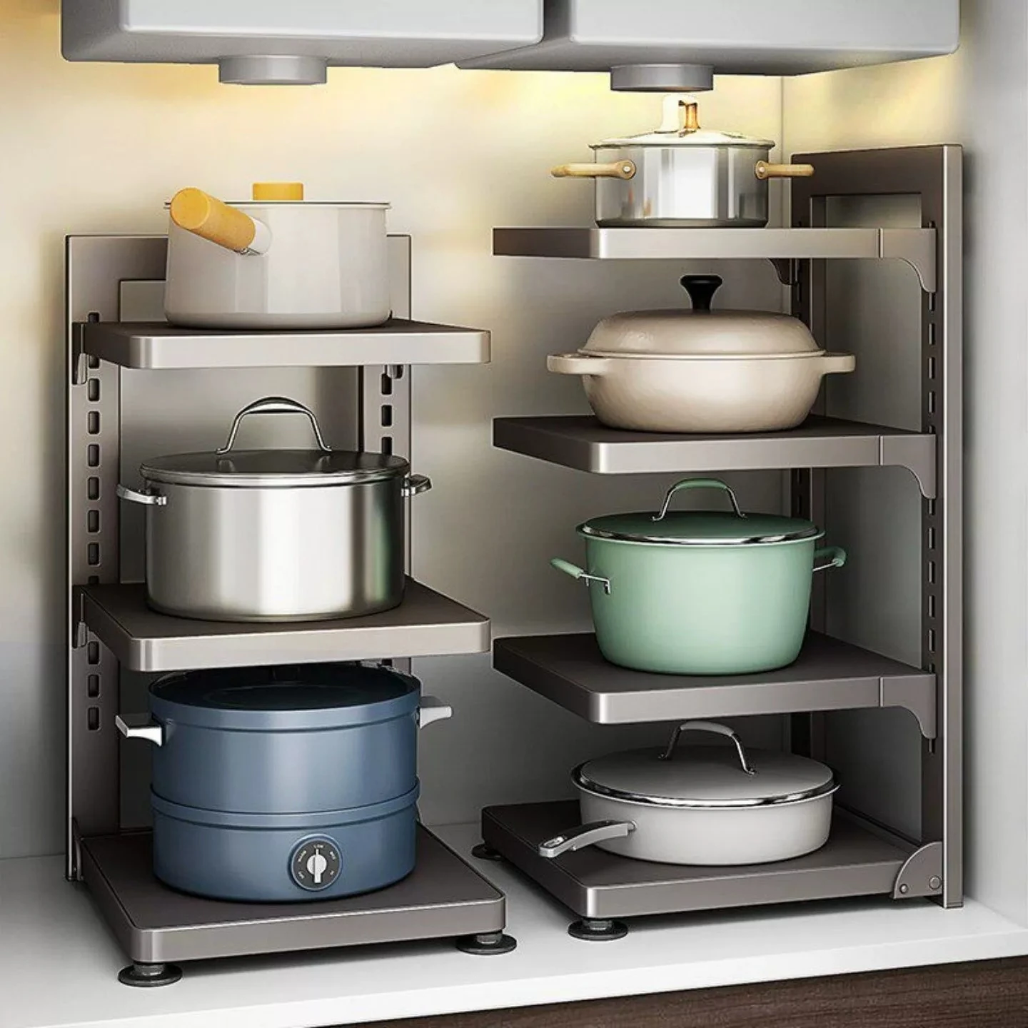 

Multi-tier Cookware Holder Gun Grey Under Sink Storage Shelf For Kitchen Cabinet Organizing