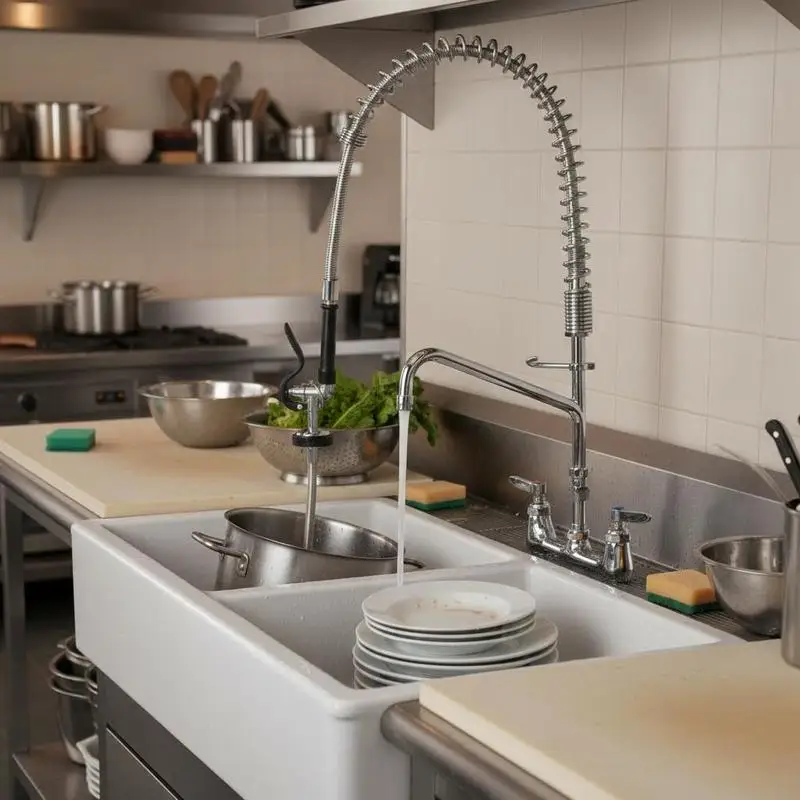 

Wall-Mounted Copper Alloy Cooking Sink Tap 36" 8" Center For Restaurant Canteen Hotel 12" Swivel Nozzle Retractable Handheld Sprayer Triple Bowl Compatibility Vertical Installation Heavy Duty Construction Multi-Purpose Spout Dual Handle Control High