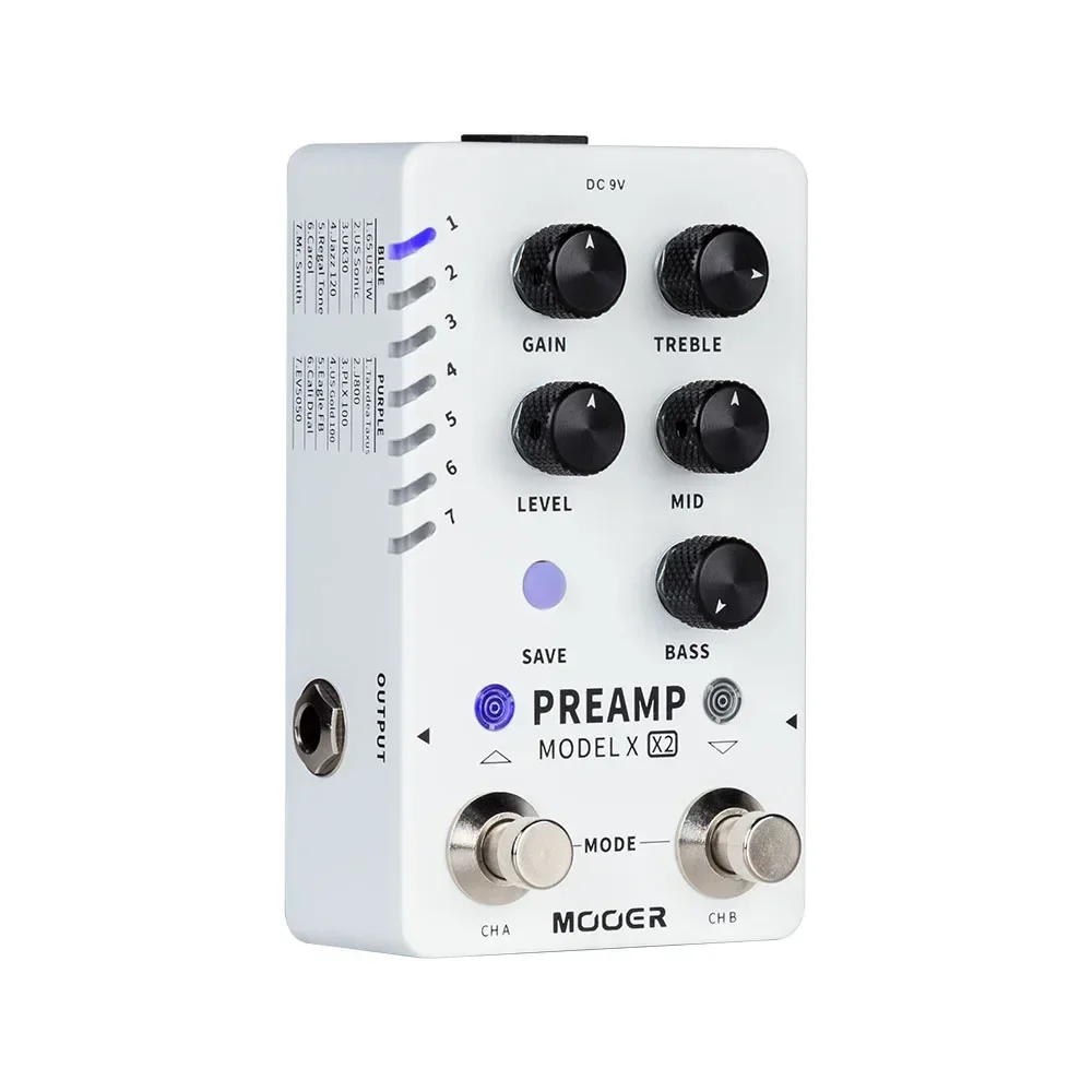 MOOER PREAMP MODEL X X2 Guitar Effects Pedal Preamp Pedal Digital Dual Channels Built-in 3 Cabinet Simulation 14 Preset Slots