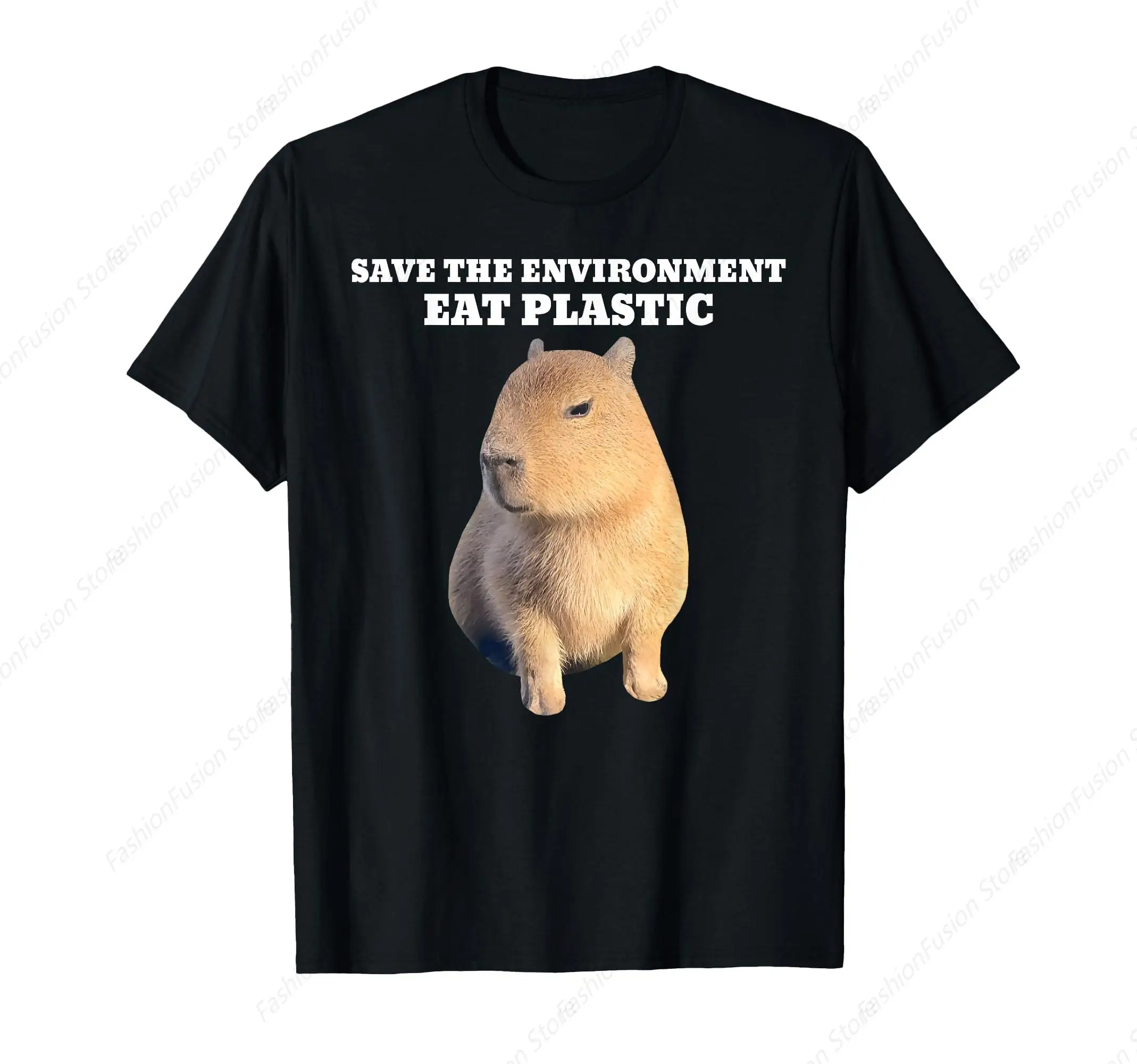 Save The Environment Eat Plastic Capybara Meme T-Shirt Funny Graphic Tshirt Gifts for Men Casual Shirt Outdoor TeeTop Streetwear