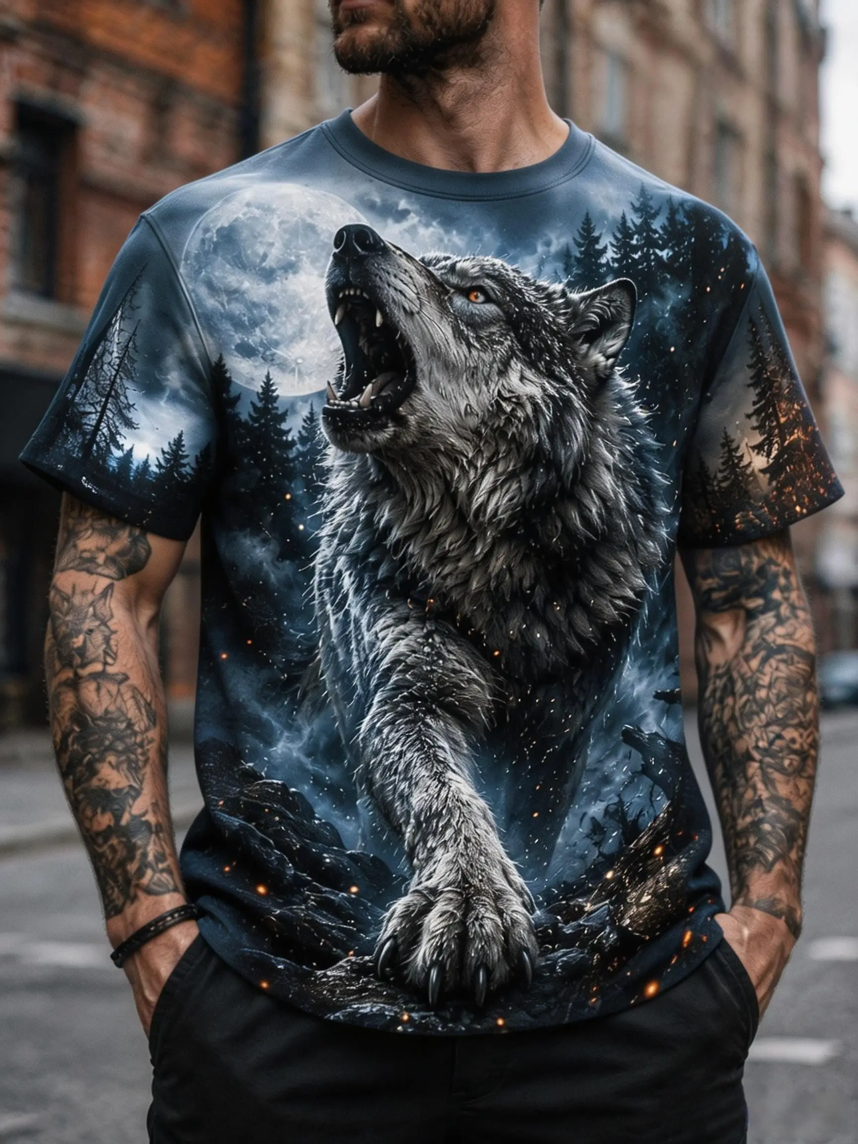 Hot Animal Dragon 3D Costume T-Shirt For Men Fashion Cool Tiger Wolf Design For Novelty Personality Party Tee Top Men's Clothing