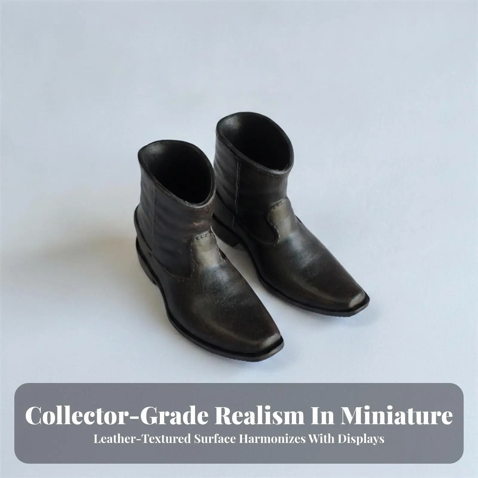Miniature Boots for 12 Inch Action Figures 1/6 Scale ABS Material Dark Finish Pull on Style for Custom Outfits