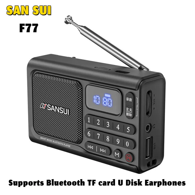 

Sansui Mini Powerful Bluetooth Speaker Recorder Heavy Bass Soundbar Hifi Lossless Music Player Support FM TF Card U Disk Walkman