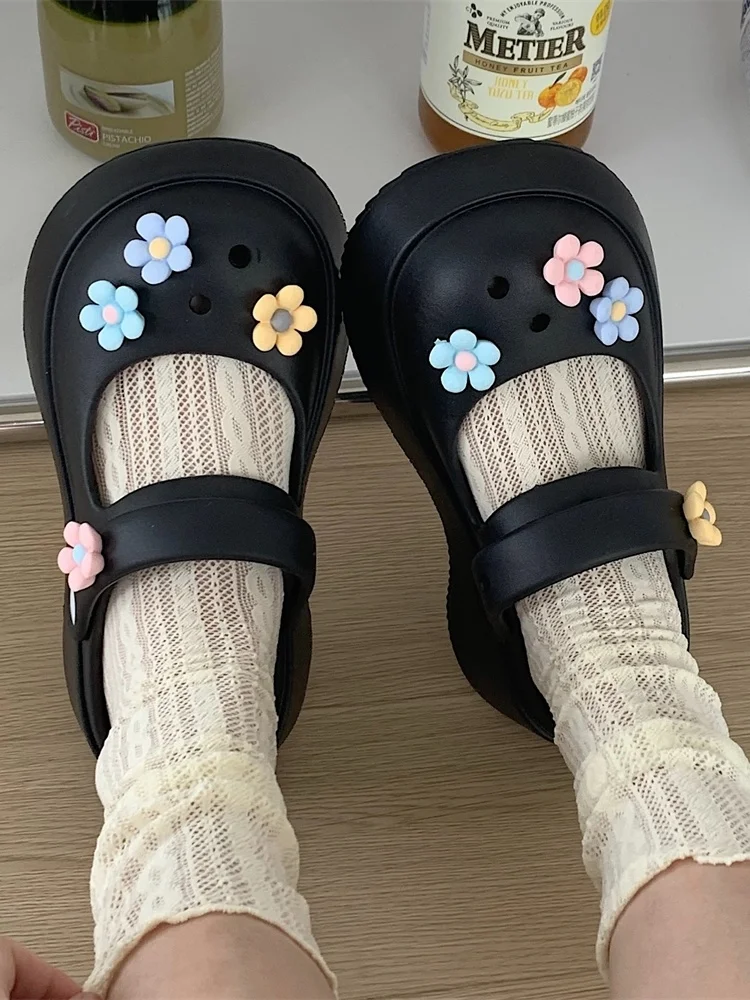 DIY Thick Soled Garden Shoes For Women Slipper In Summer With Increased Thick sole Anti Slip And Cute Mary Jane EVA Sandals