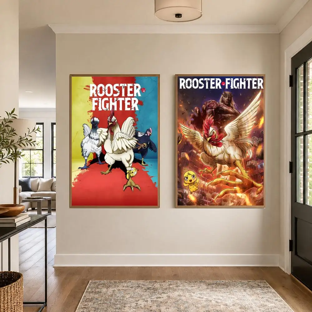 Anime R-Rooster Fighter Poster Graphic Wall Art Poster HD Waterproof PP Paper Print for Bedroom Living Room Office Decor Gift