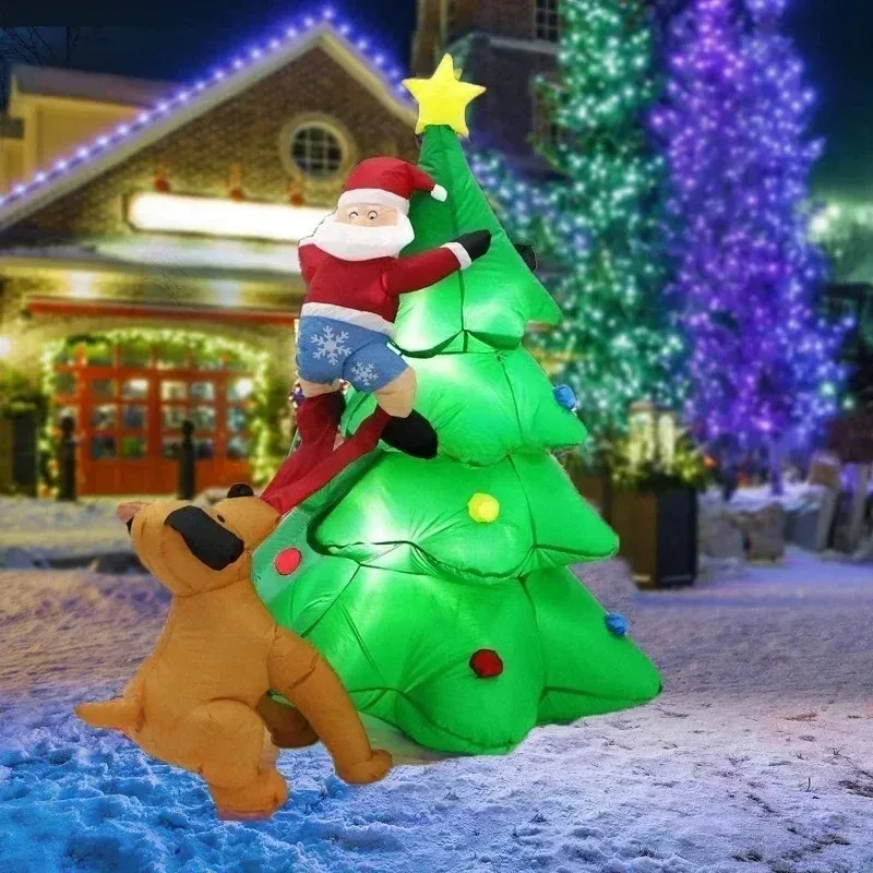 Inflatable Dog Chases Santa Claus Tree Climbing Height 1.8m Christmas Tree Model Can Emit Light Interesting Decorations