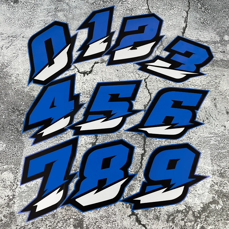 1PC Waterproof Blue Arabic Numerals Motorcycle Vinyl Stickers Decals, for Motorbike Fuel Tank Helmet Scooter Fairing DIY Decor