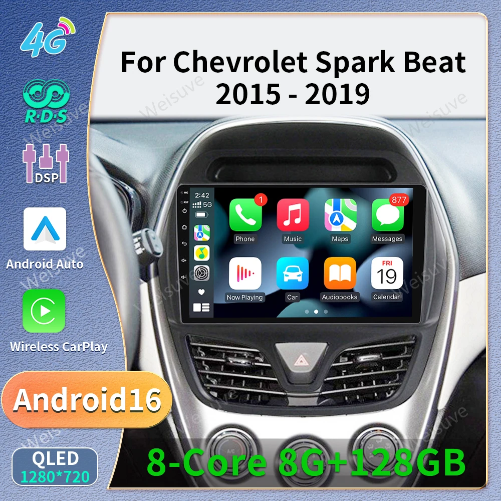 Radio para Auto Chevrolet Spark Beat 2015 2016 2017 2018 2019 2020 Android 15 2 DIN Reproductor Multimedia de Video Carplay Bluetooth Wifi
