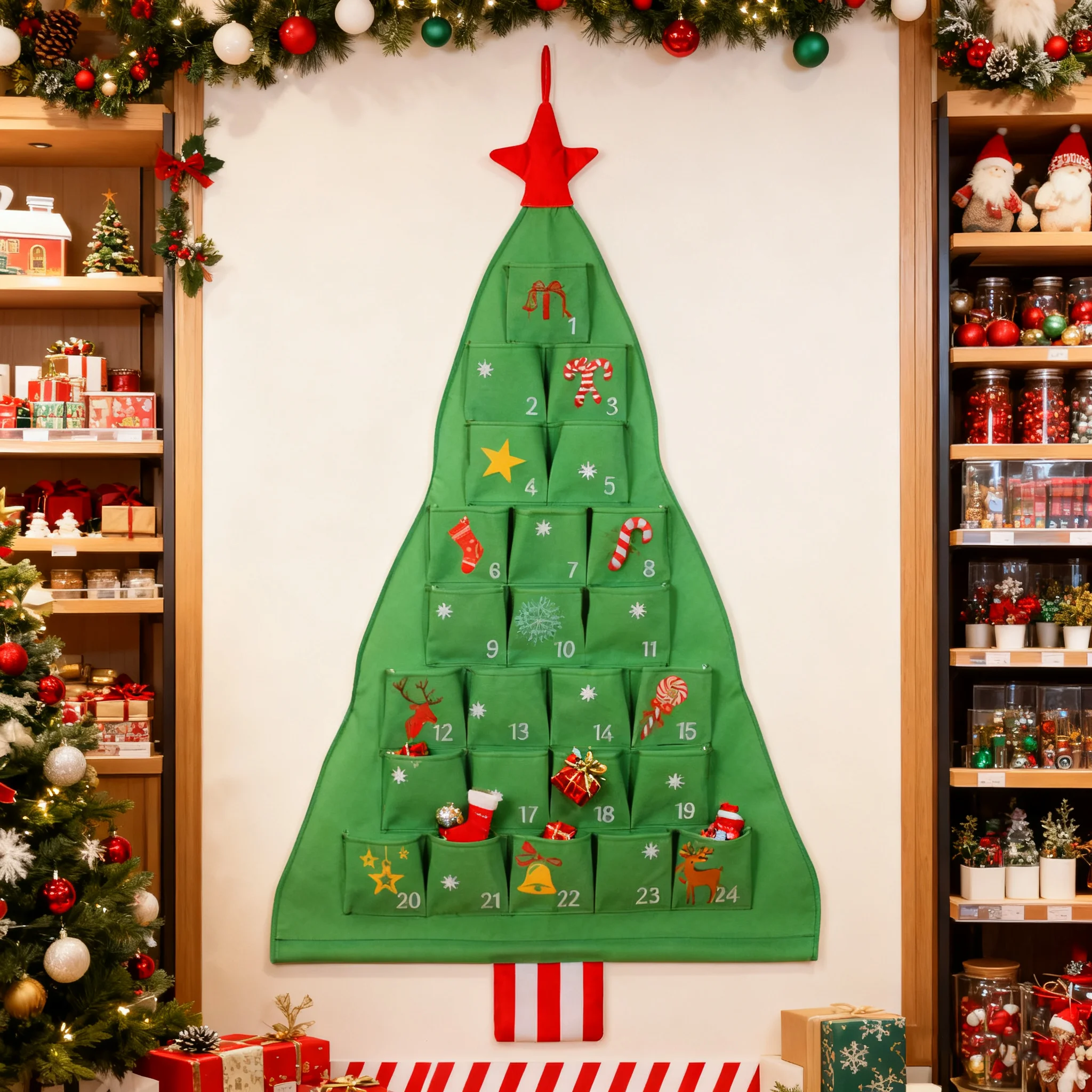 

Christmas Atmosphere Advent Calendar 24 Pockets Christmas Tree Wall Hanging Gift Storage for Living Room Bedroom Wall Decoration