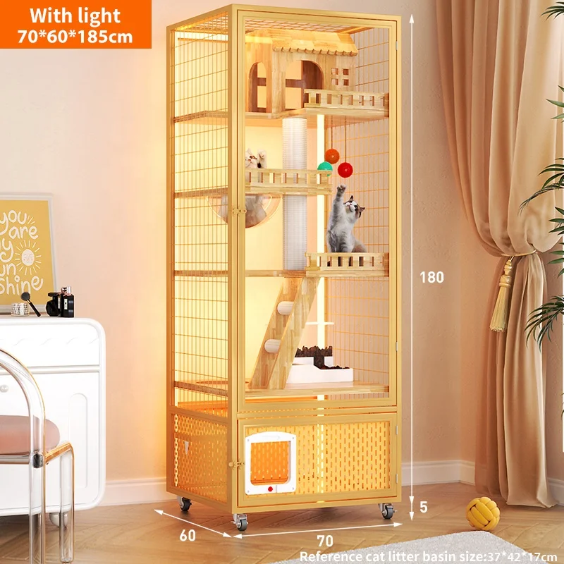 

Customize Factory Wooden Pet Furniture Cat Cages House Large Cat Bed Play Villa House Indoors Cat House