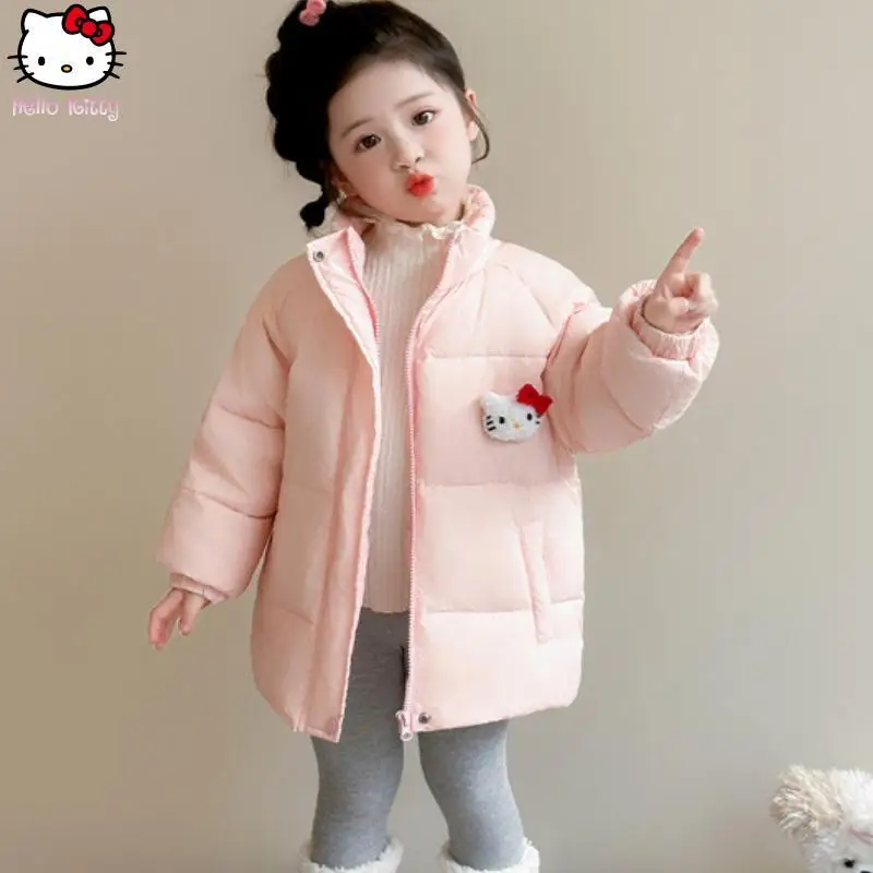 

Утепленная хлопковая одежда Hello Kitty для девочек Kawaii, осенне-зимняя новая модная куртка с героями мультфильмов Sanrio, теплое пальто, шарф на шею