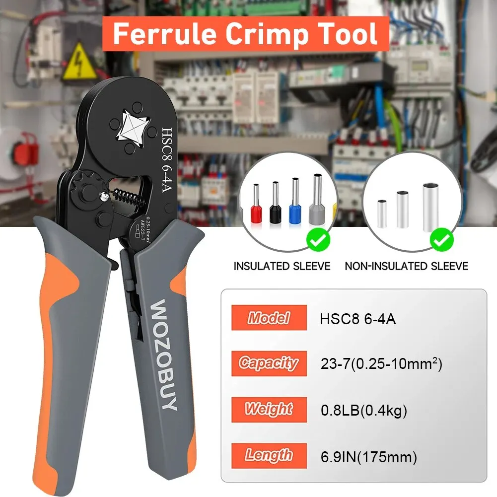 WOZOBUY Tube Terminal Crimping Tools Ferrule Crimping Pliers HSC8 6-4 0.25-10mm² 23-7AWG Square Ratcheting Electrician Clamp Set