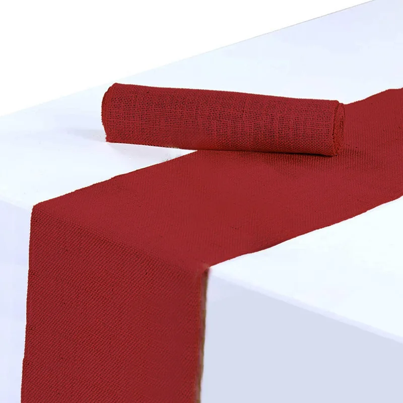 Coarse Linen Tablecloth Wine Red Table Flag Rural Theme Party Wedding Table Decoration Table Flag Tablecloth