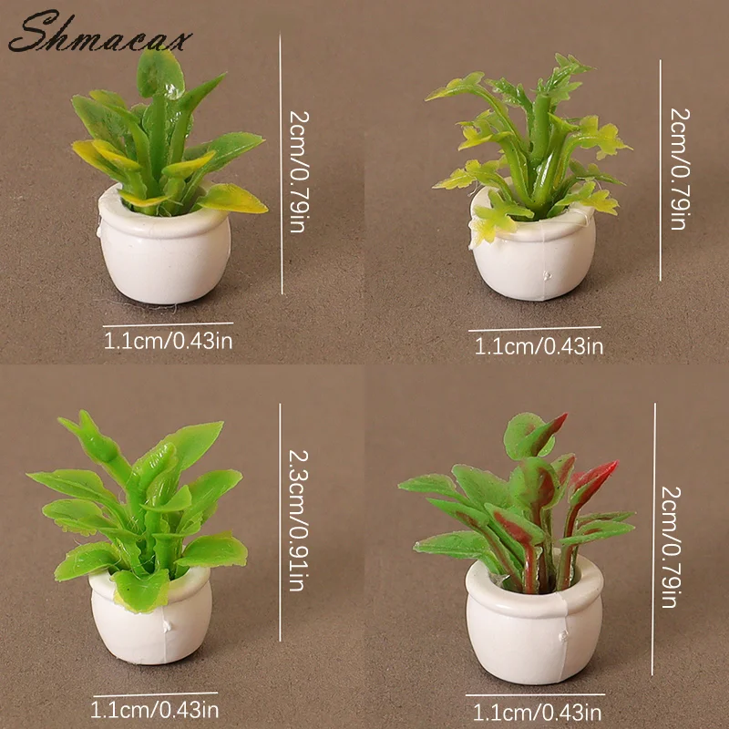 Miniature Potted Plants Flowerpot, Folha Verde, Modelo Bonsai, Decoração Do Jardim, Doll House Acessórios, Brinquedo, 1:12, 4Pcs