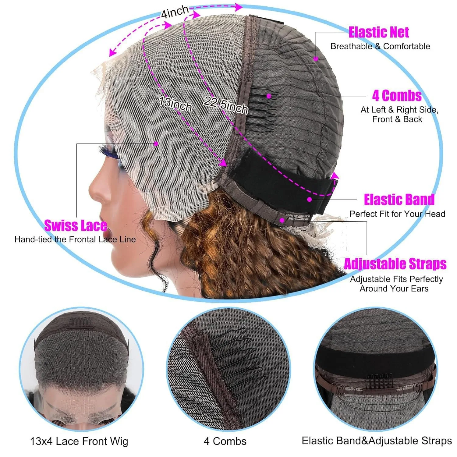 Highlight Deep Wave Wig Human Hair 13x4 Honey Blonde Wig Human Hair 4/27 Curly Highlighted Human Hair Wig Glueless Pre Plucked image 4