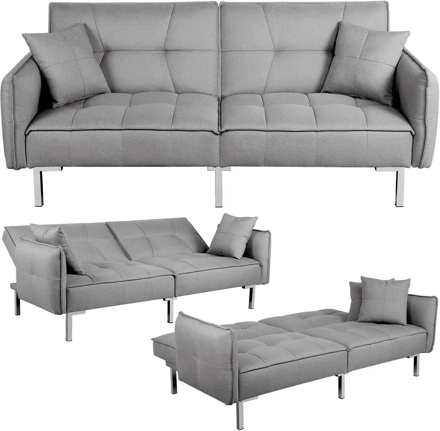 Sleeper Sofa Couch Bed Convertible Sofa Modern Futon Couches Sofas Bed Fold Up and Down Linen Fabric Recliner Couch