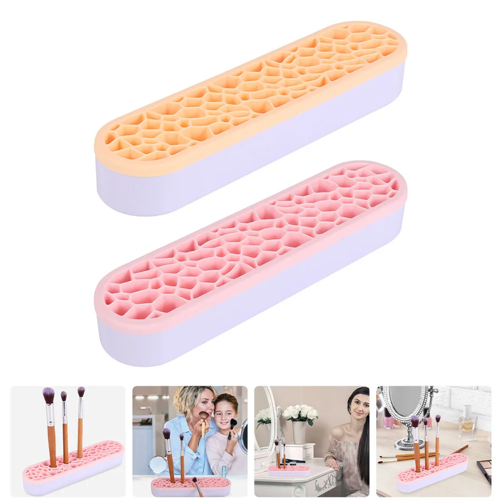 

2Pcs Brush Holder Makeup Brush Stand with Multi-Slot Design Lipstick Gloss Organizer Shelf for Bathroom Dressing Table