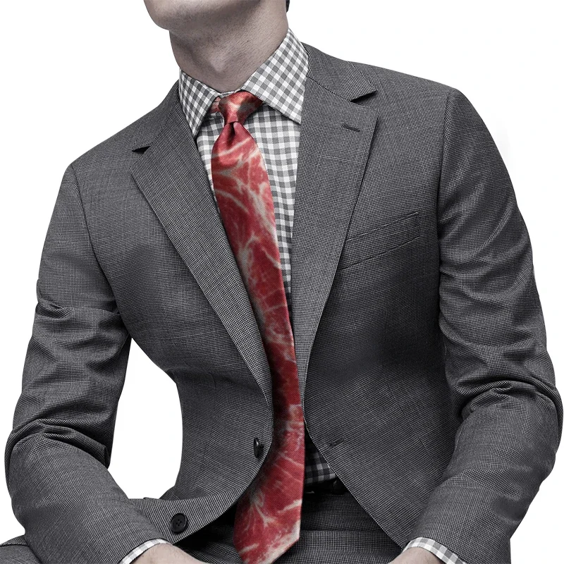 Corbata Unisex con estampado de comida caliente, corbata de diseño de estilo carne, accesorios de camisa de Halloween, fiesta de boda divertida, corbatas con cuello