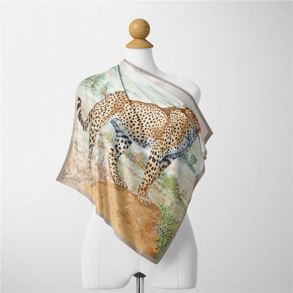 Gifts Leopard Print Square Scarf 53cm Animal Pattern Neck Scarf French Style Lightweight Bandana Scarf Hair Styling