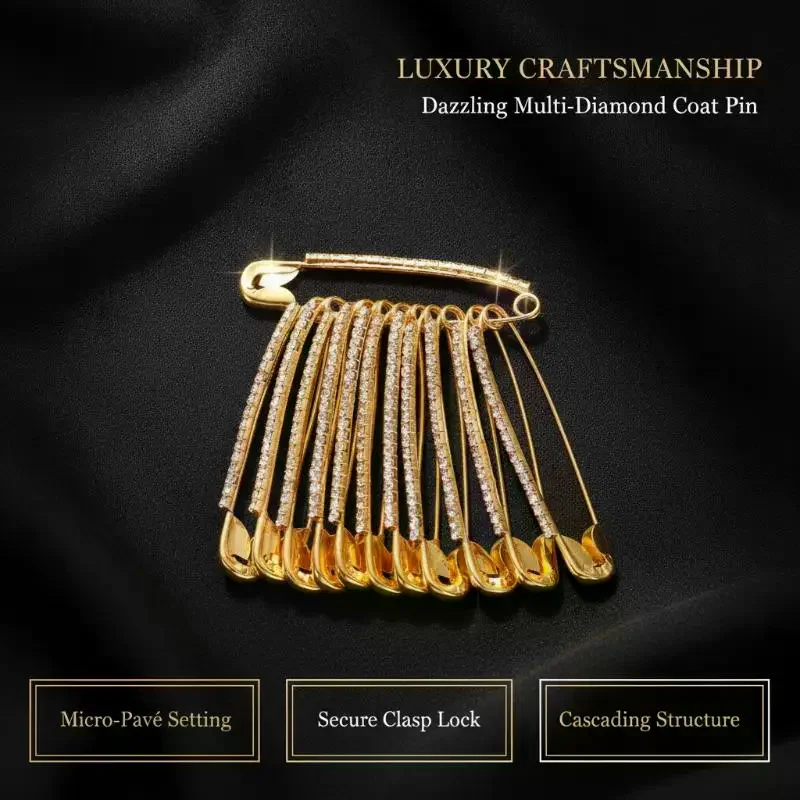 12Pcs Sparkly Safety Pin Brooch, Gold Silver Rhinestone Tassel Clothing Pins for Party