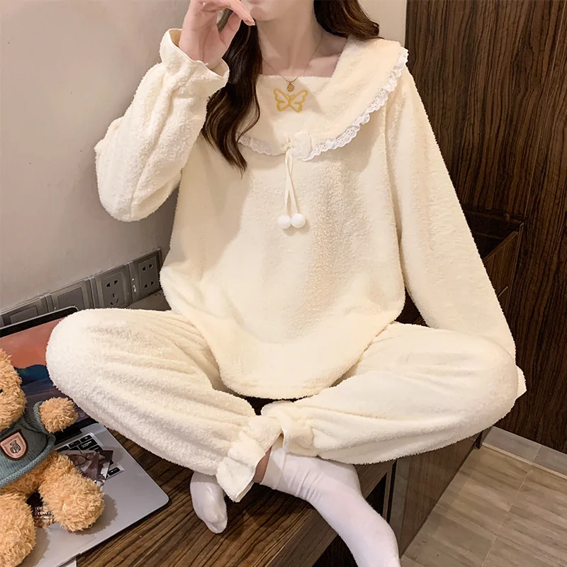 

Пижамы для девочек, утепленные, осенне-зимние, большие размеры, на флисовой подкладке, милые женские теплые пижамы в стиле принцессы, домашняя одежда, костюм для дома