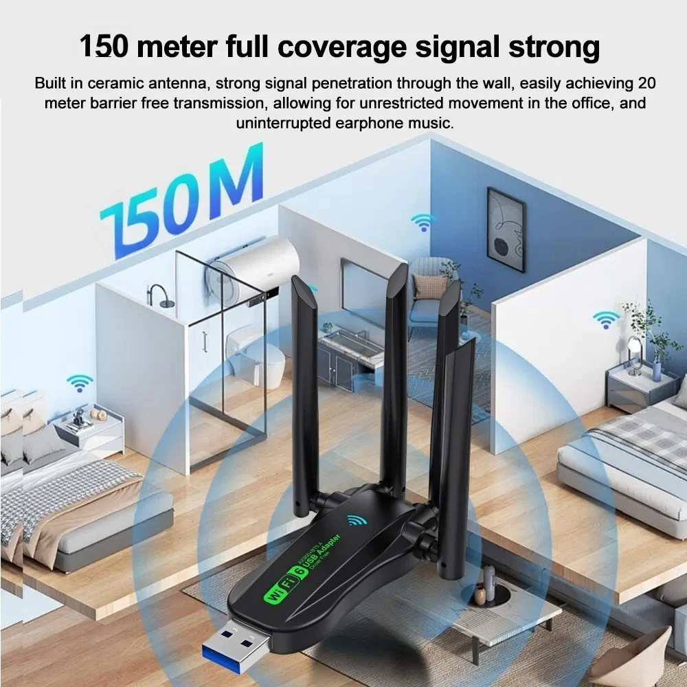 150m Adapter USB Bluetooth 5.4 4 anteny Dongle do komputera Bezprzewodowa mysz Klawiatura Muzyka Audio 900Mbps Odbiornik sieciowy Nadajnik — zdjęcie produktu 6