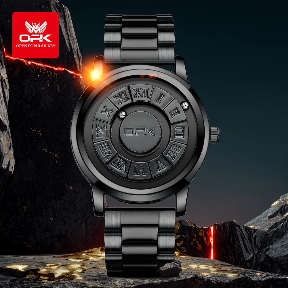 OPK 8181 ساعة رجالي العلامة التجارية الأصلية الفولاذ المقاوم للصدأ كوارتز ساعة اليد 30 متر مقاوم للماء لا مؤشر المغناطيسي حبة الساعات للرجال