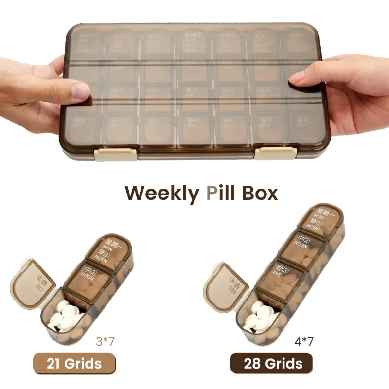 Portable 21/28 Grids Weekly Pill Box Medicine Dispenser Tablet Organizer Storage Boxes 7 Days Compartment Pills Case Container - view 2