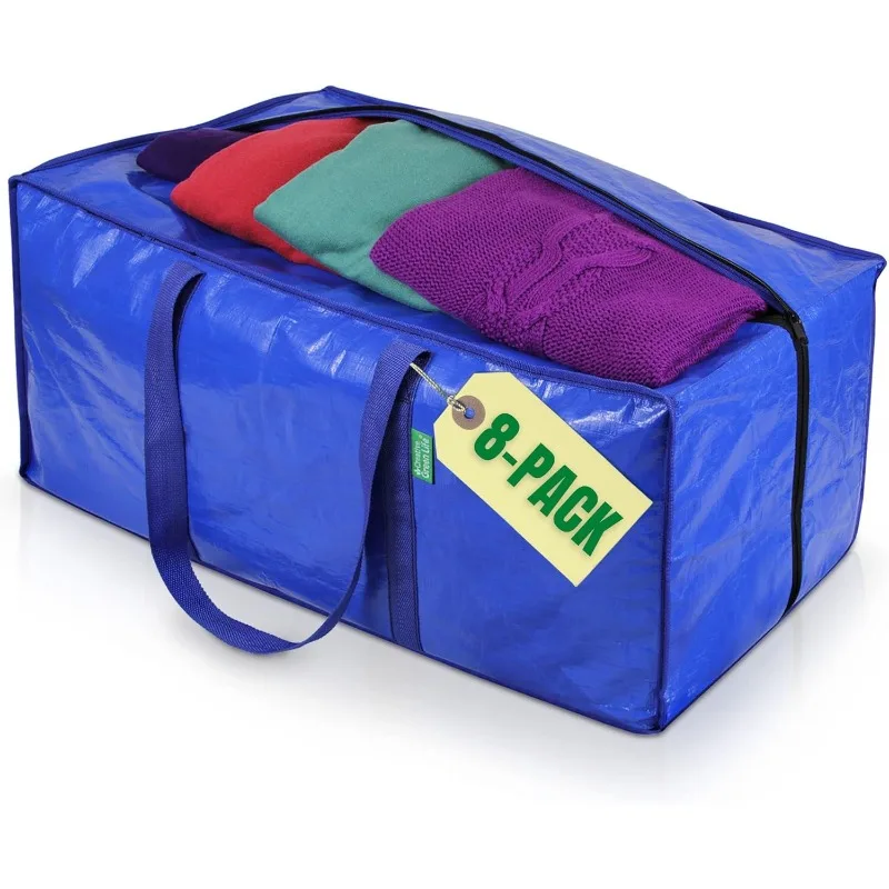 

Heavy-Duty, Extra-Large Moving Bags (8-Pack, Blue) - Strong Handles & Zippers, Storage Totes, Packing & Moving Supplies,