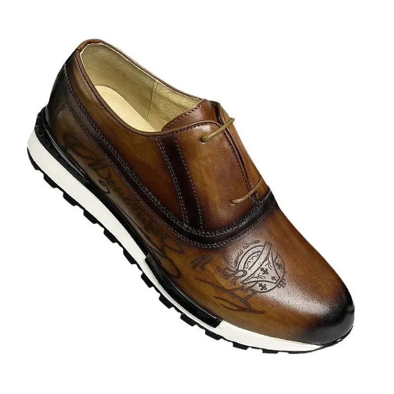 CLAIAMI Retro Koe Lederen Luxe Mannen Schoenen Casual Sport Lace-up Zakelijke Schoenen voor Mannen Designer Mannen Sneakers Zapatos de Hombre