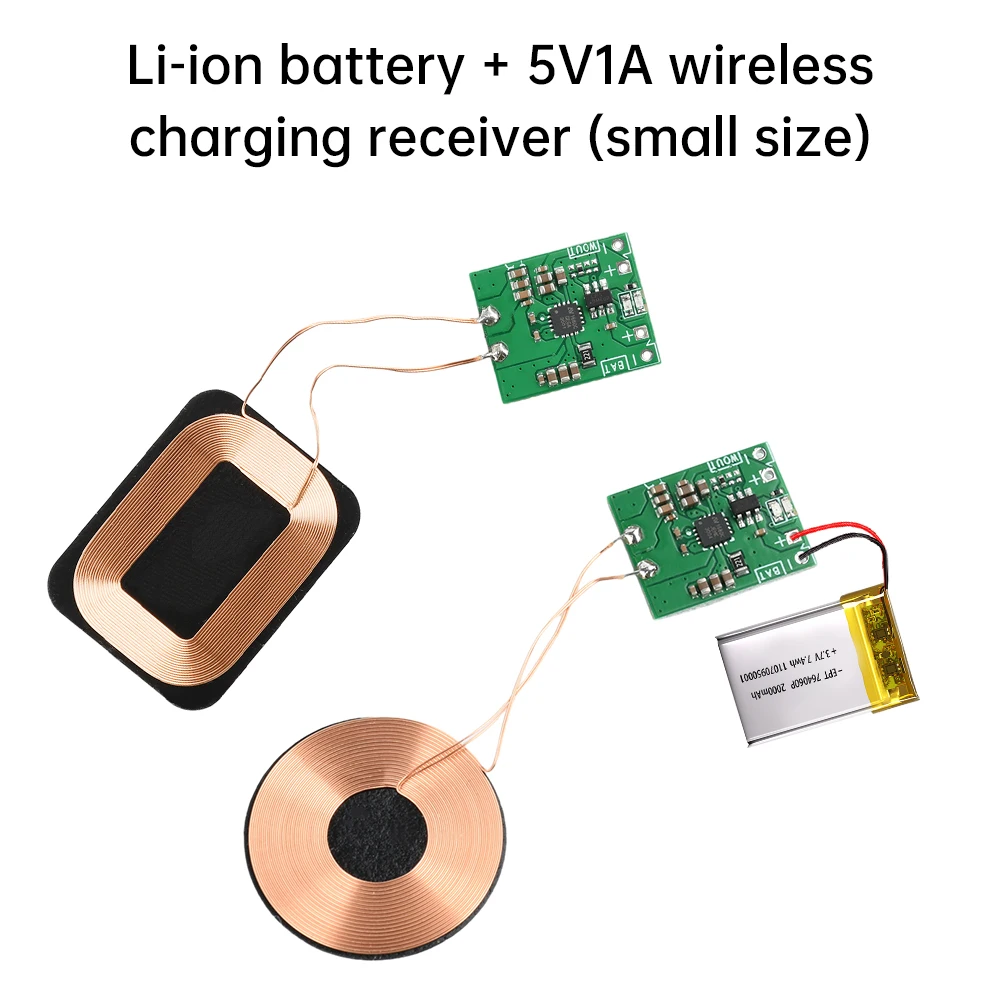 5W Wireless Charger Receiver Module PCBA Circuit Coil Board Lithium Battery Wireless Charging Modification Scheme Built-in 3.7V