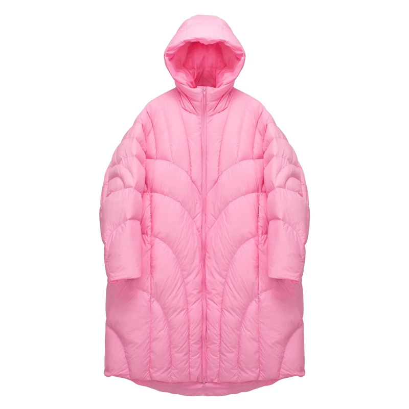 冬の新着女性の厚く暖かいミッドレングスフード付きダウンジャケット Y2K ファッションカジュアルルーズホワイトダックフェザー防風コート