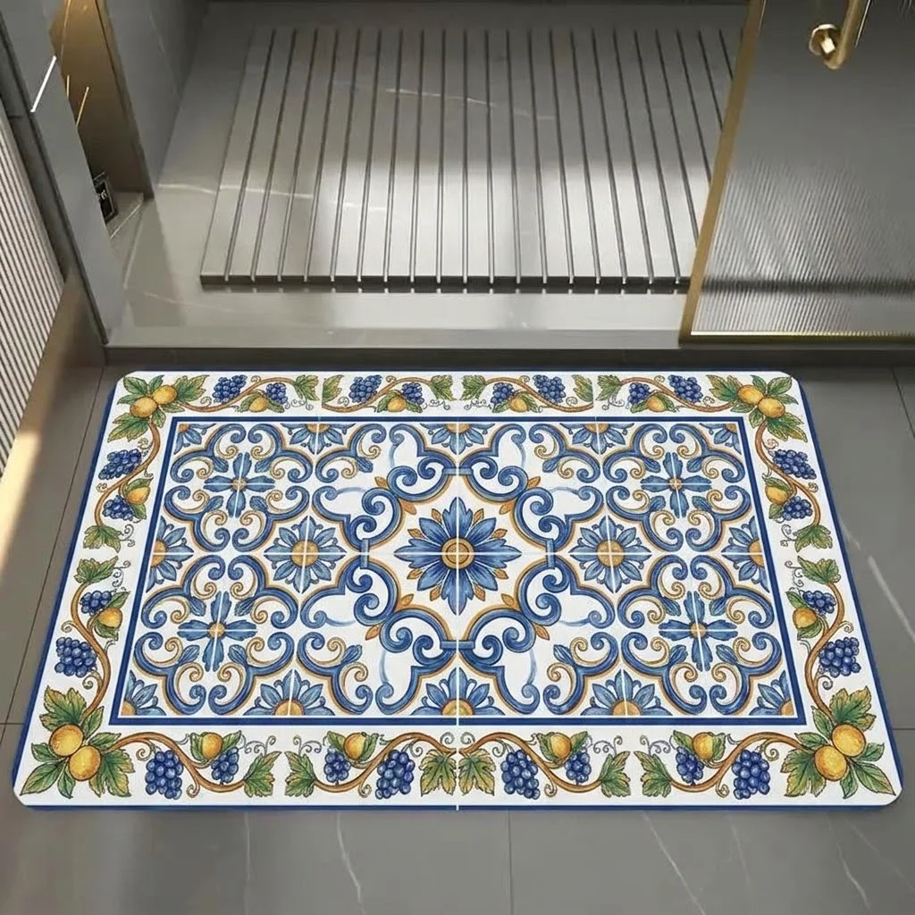 Diatom Mud Bathroom Rug, Square Water Absorbing Bath Mat with Rubber Base for Bathroom, Toilet and Front Door