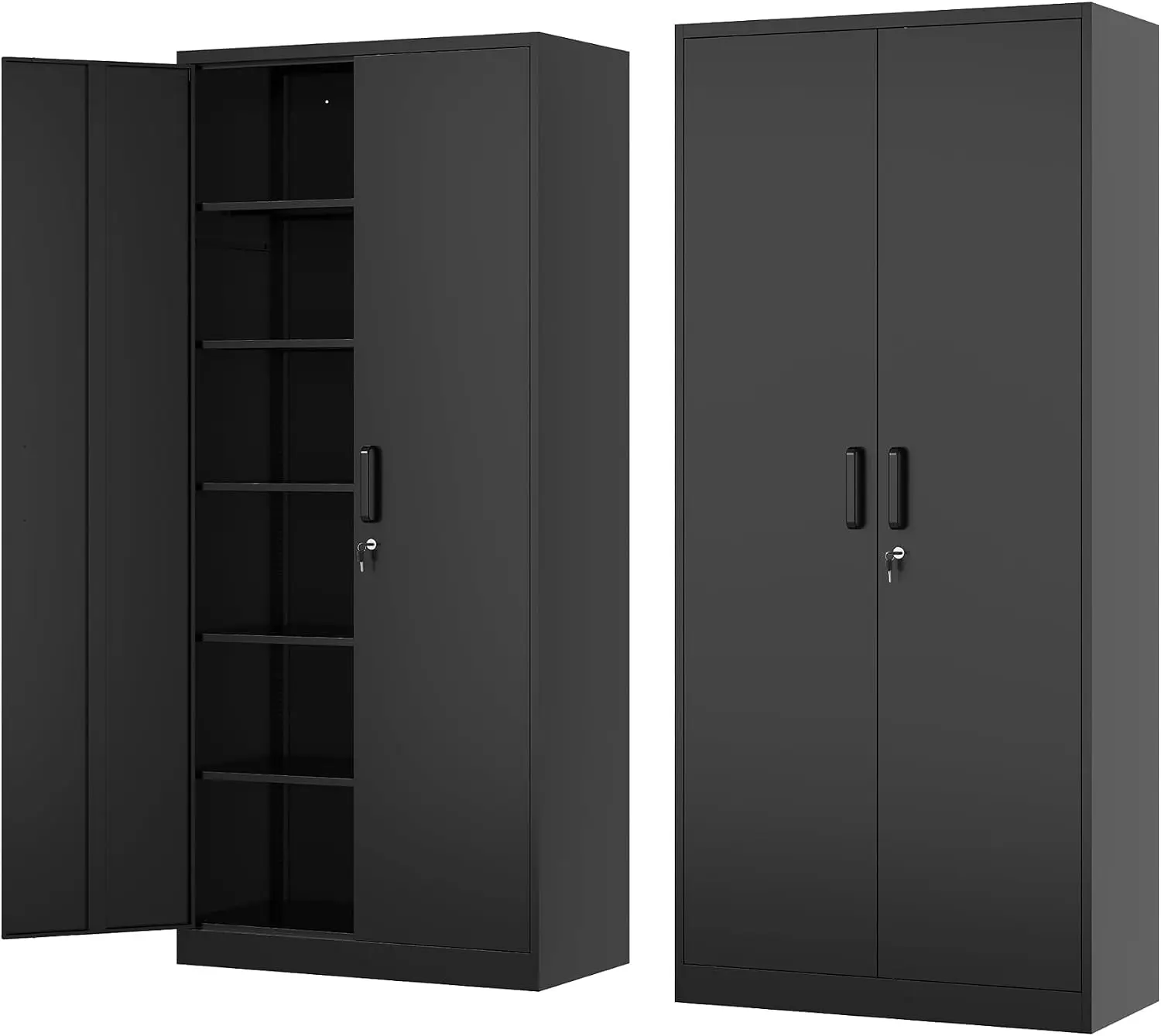 Steel Storage Cabinet 72 Inch Tall Lockable Metal File Cabinet Adjustable Shelves Black For Home School Office Garage