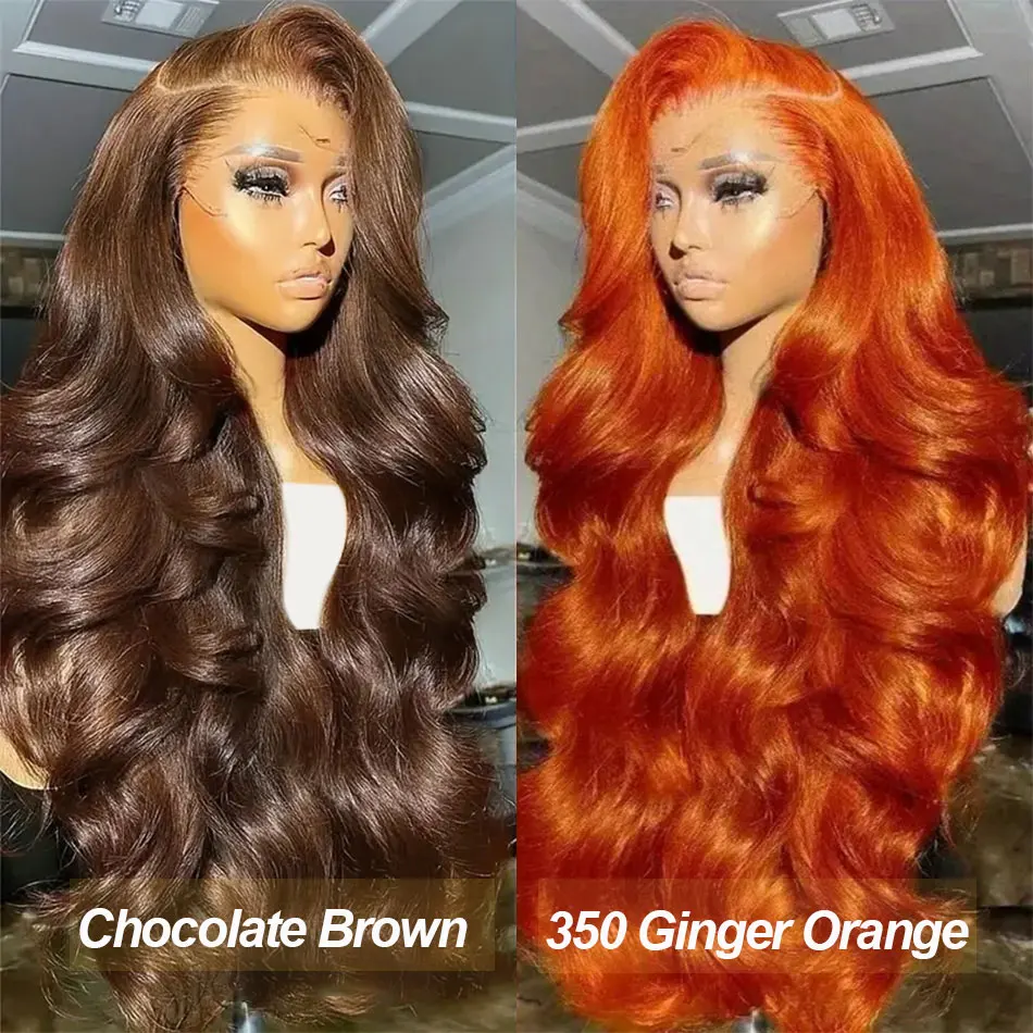 

250 Density Chocolate Brown Wig Human Hair 13x6 HD Lace Frontal Wigs Body Wave 350 Ginger Orange 13x4 Lace Front Wigs Human Hair