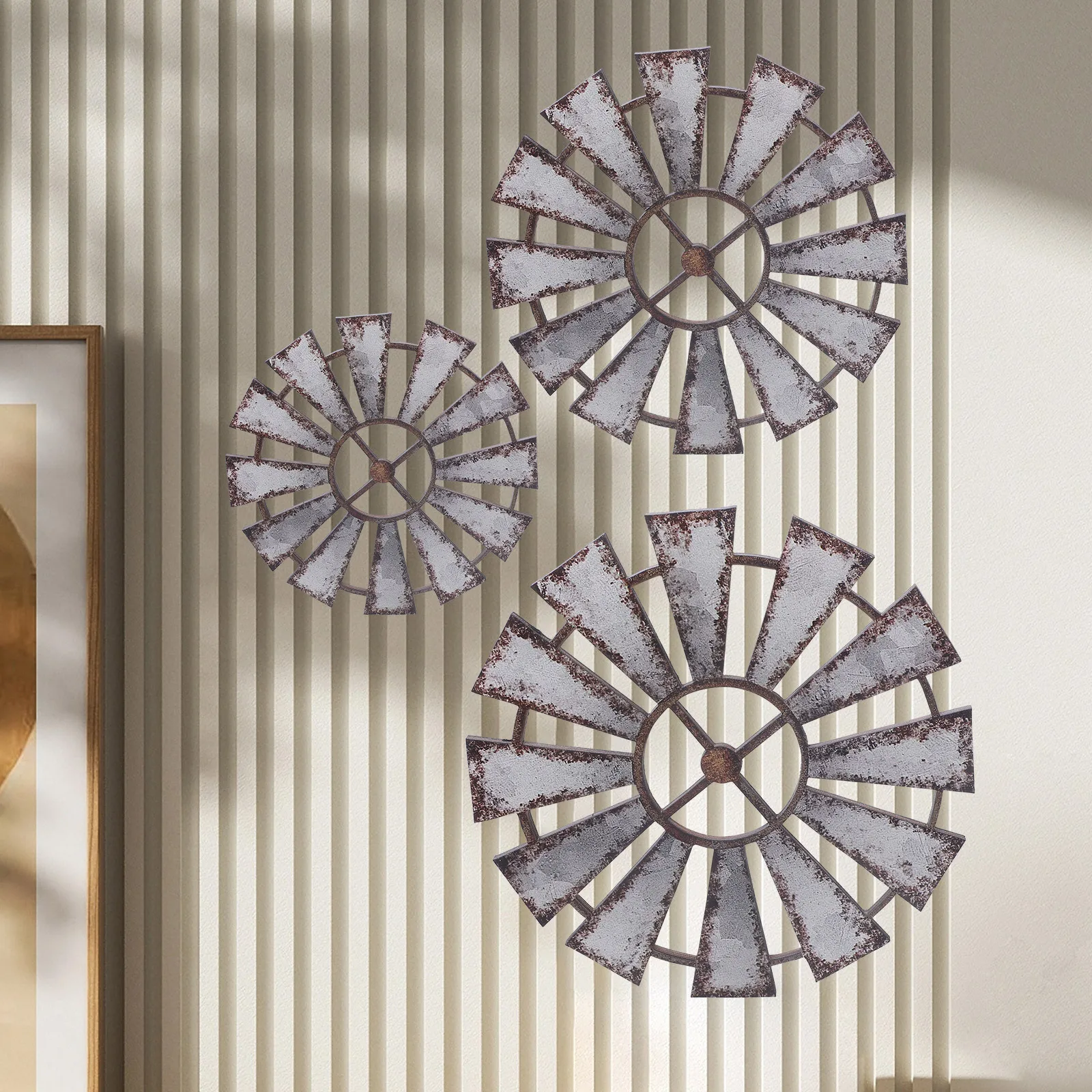 3Pcs Vintage Wood Windmill Wall Decor Rustic Country Style Farmhouse Hanging Decoration for Living Room Bedroom Office Rustic